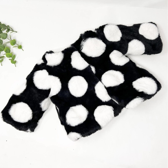 First Impressions Other - First Impressions faux fur newborn 0-3 Black and White polka dot coat